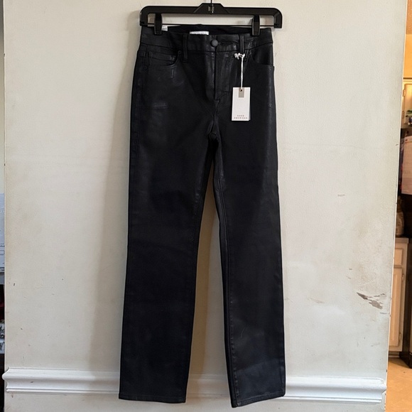 Good american icon faux leather jeans size 25 straight leg bikercore - Picture 6 of 9